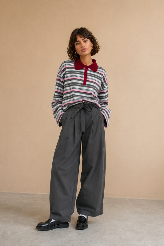 Pantalon large & fluide palazzo Myriam - Acier