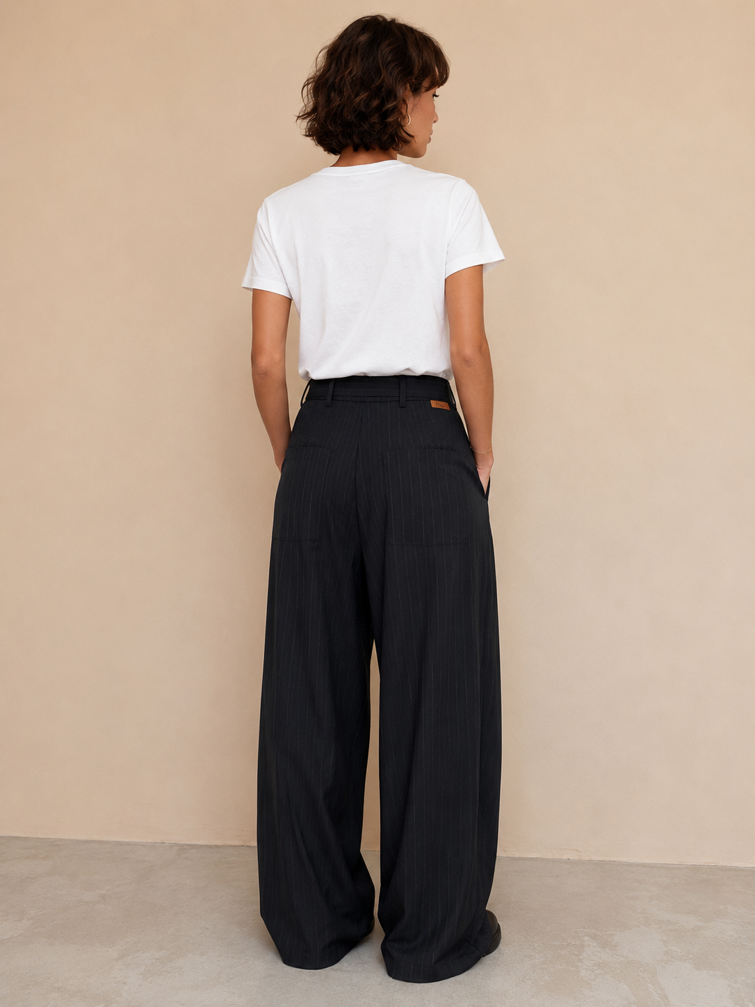 Pantalon à rayures fines large & fluide palazzo Myriam - Noir