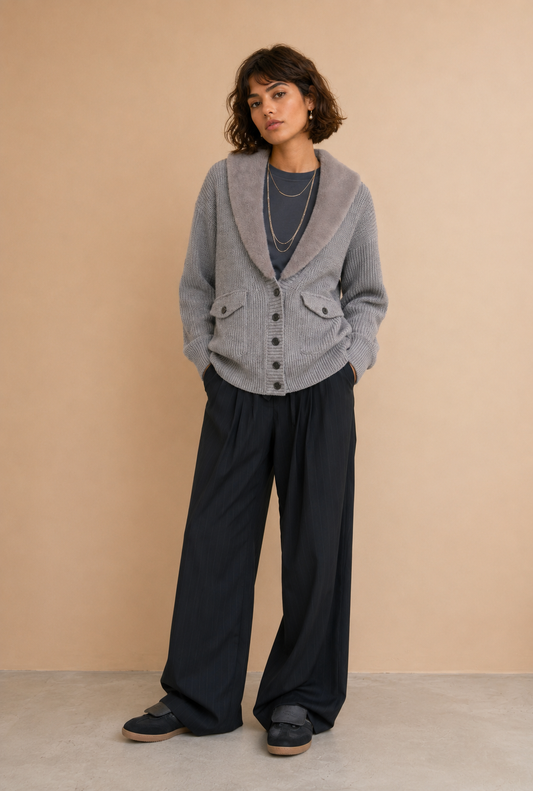 Pantalon à rayures fines large & fluide palazzo Myriam - Noir