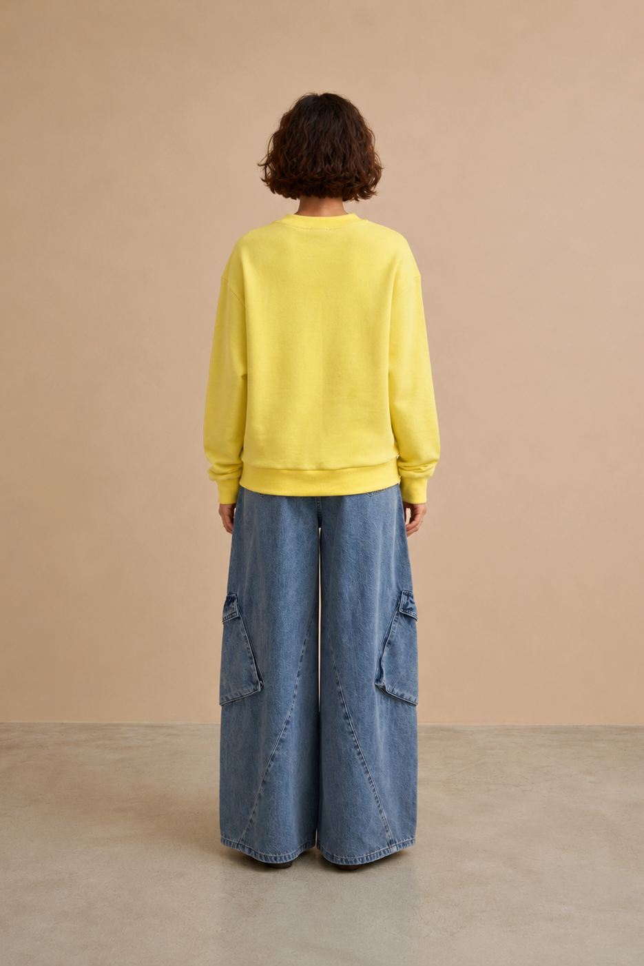 Sweatshirt dentelle col rond en coton Nala - Jaune