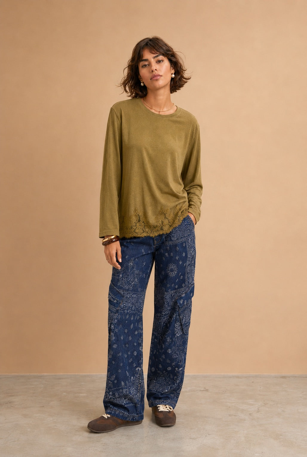 T-shirt manches longues & dentelle Nomina - Anis