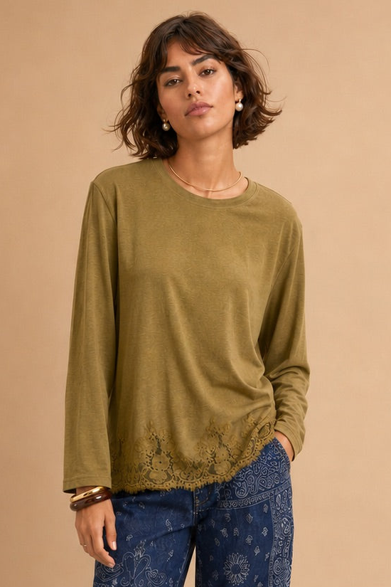 T-shirt manches longues & dentelle Nomina - Anis