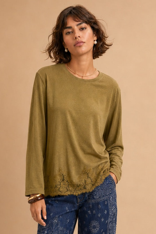 T-shirt manches longues & dentelle Nomina - Anis