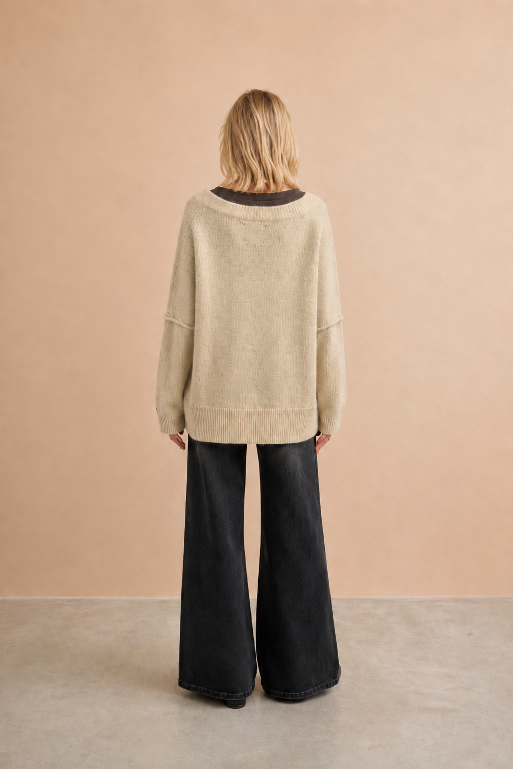 Cardigan en angora avec patchs & écussons Oslo - Beige chiné