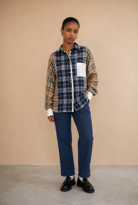 Chemise Ovy à carreaux bleus et écru | Adoré Paris