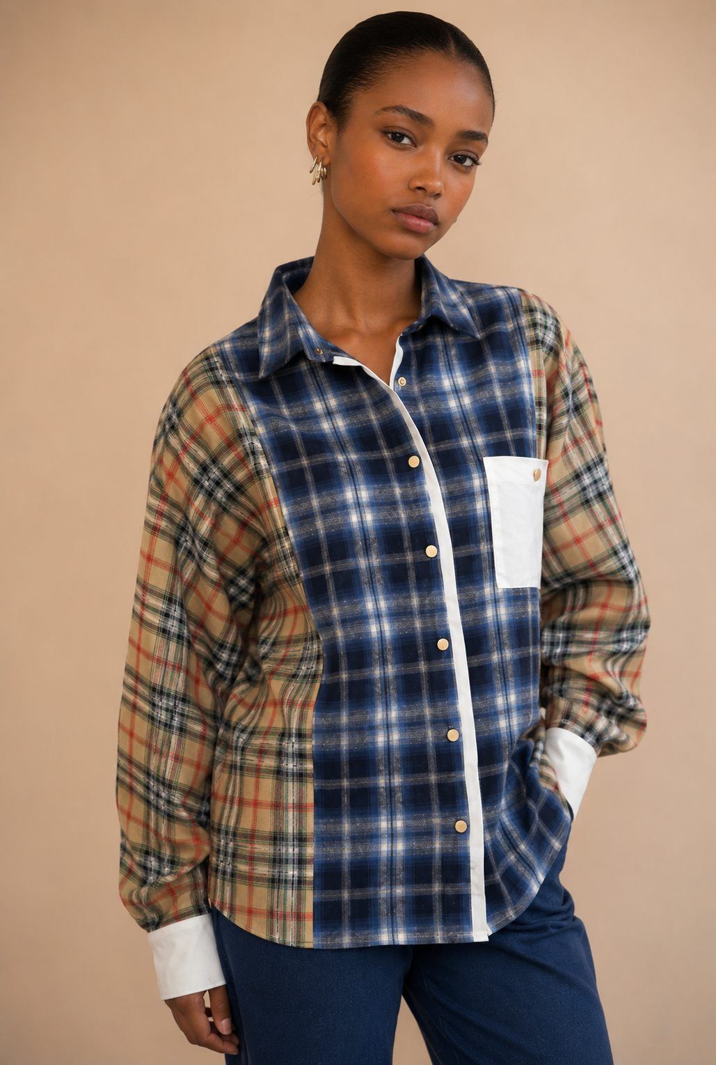 Chemise Ovy à carreaux bleus et écru | Adoré Paris