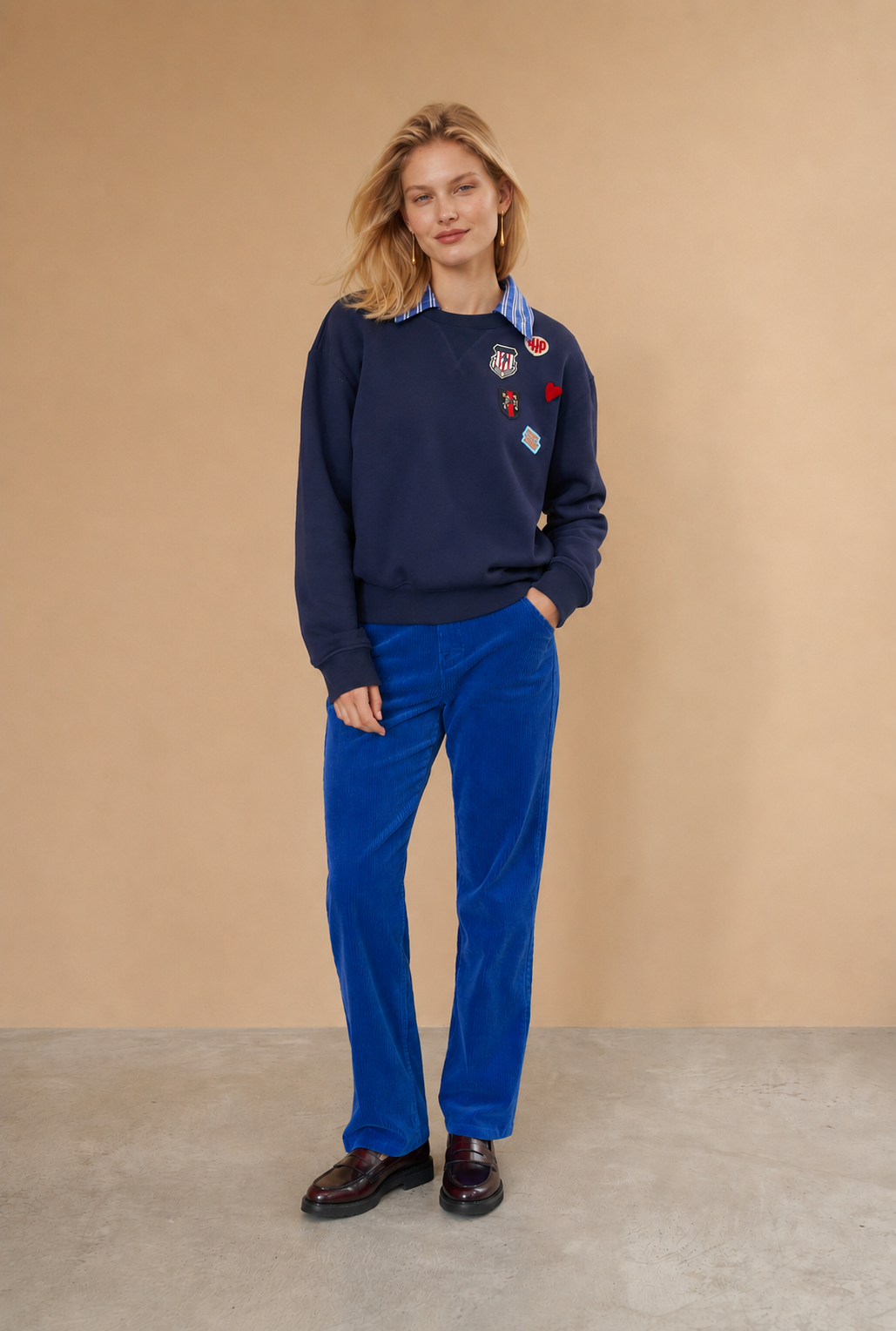 Pantalon droit en velours côtelé Raquel - Électrique