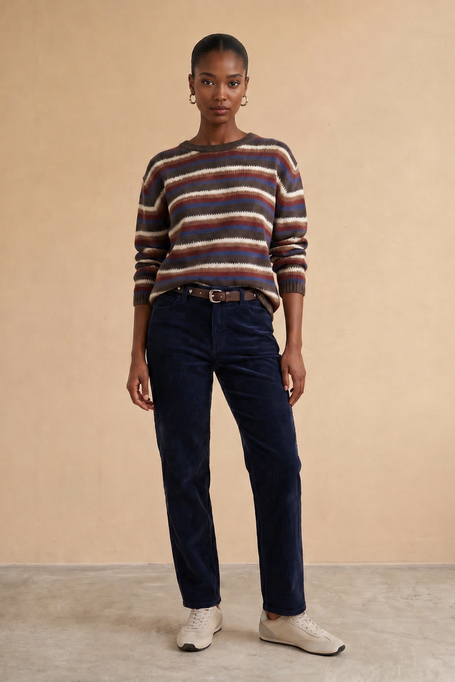 Pantalon en velours taille haute Raquel - Marine