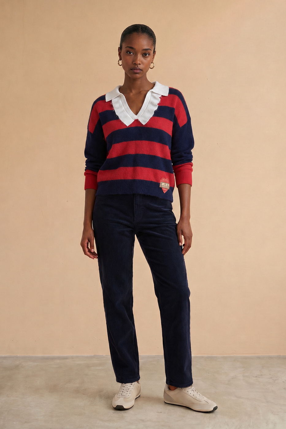 Pantalon en velours taille haute Raquel - Marine