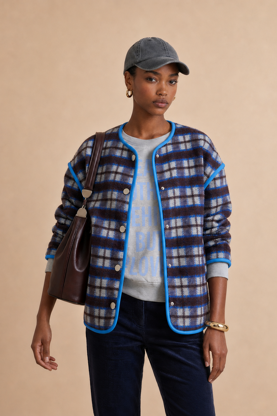 Veste rétro en laine Patricia - Carreaux gris et bordeaux