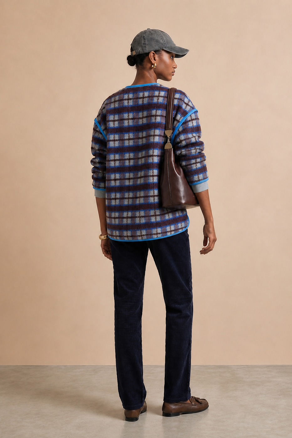 Veste rétro en laine Patricia - Carreaux gris et bordeaux
