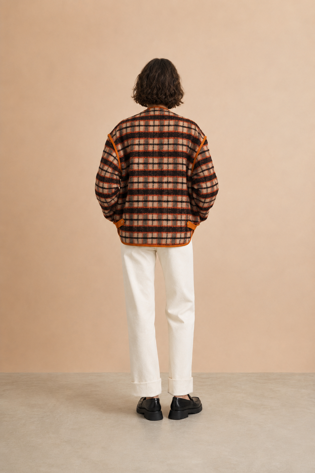 Veste rétro en laine Patricia - Carreaux orange et marron