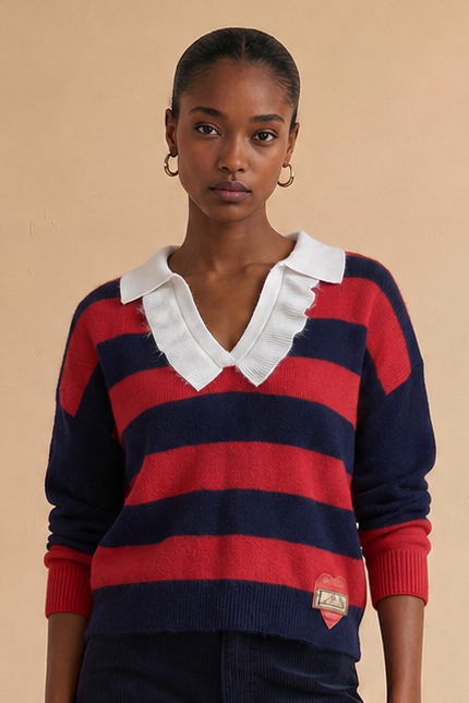 Pull Paulo - Rayures Marine et Rouge