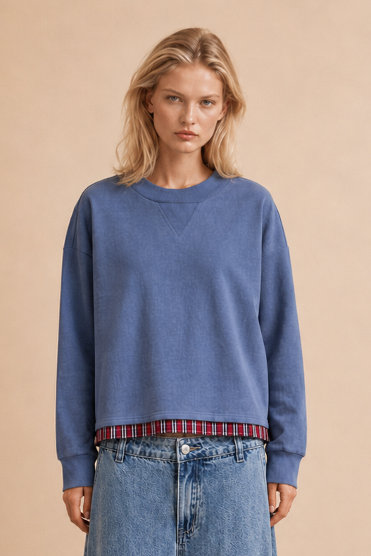 Sweat bi-matière Flow - Denim