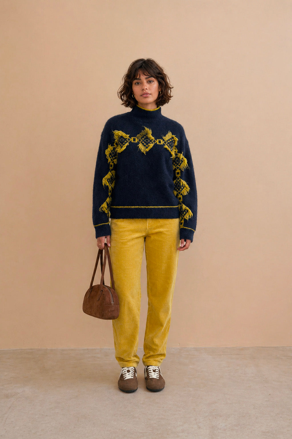 Pull à motifs géométriques jaunes Aurea - Marine