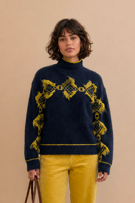 Pull à motifs géométriques jaunes Aurea - Marine