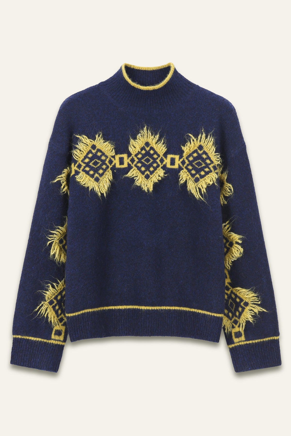 Pull à motifs géométriques jaunes Aurea - Marine