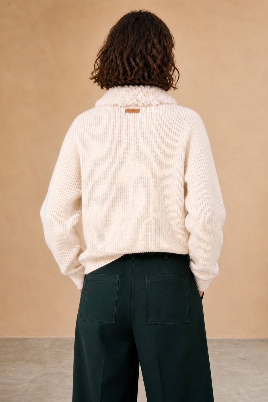 Cardigan en maille à col effet fourrure Benji - Écru