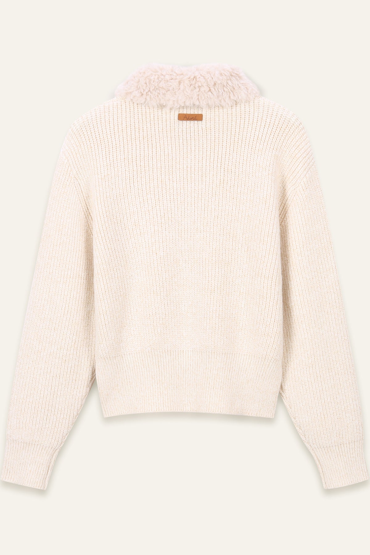 Cardigan en maille à col effet fourrure Benji - Écru