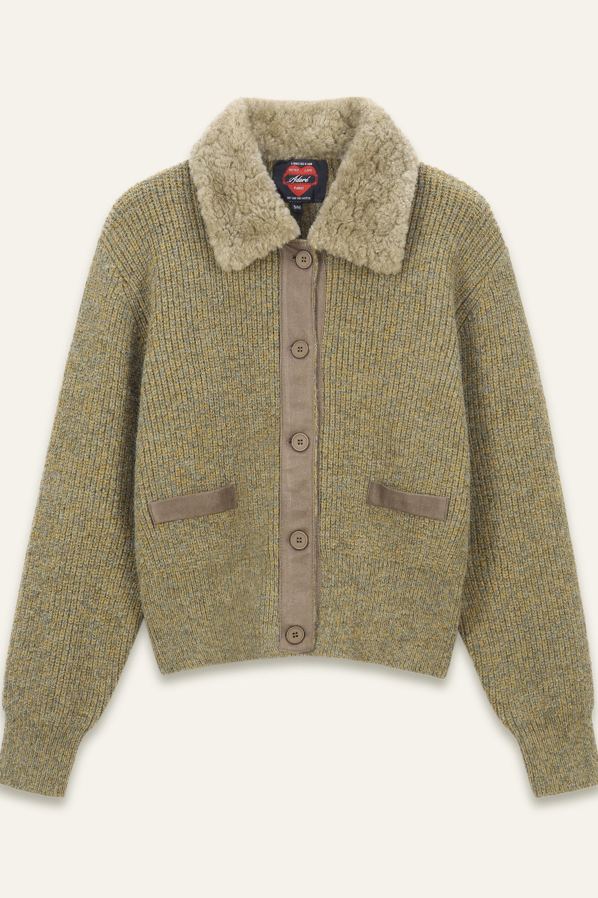 Cardigan en maille à col effet fourrure Benji - Kaki