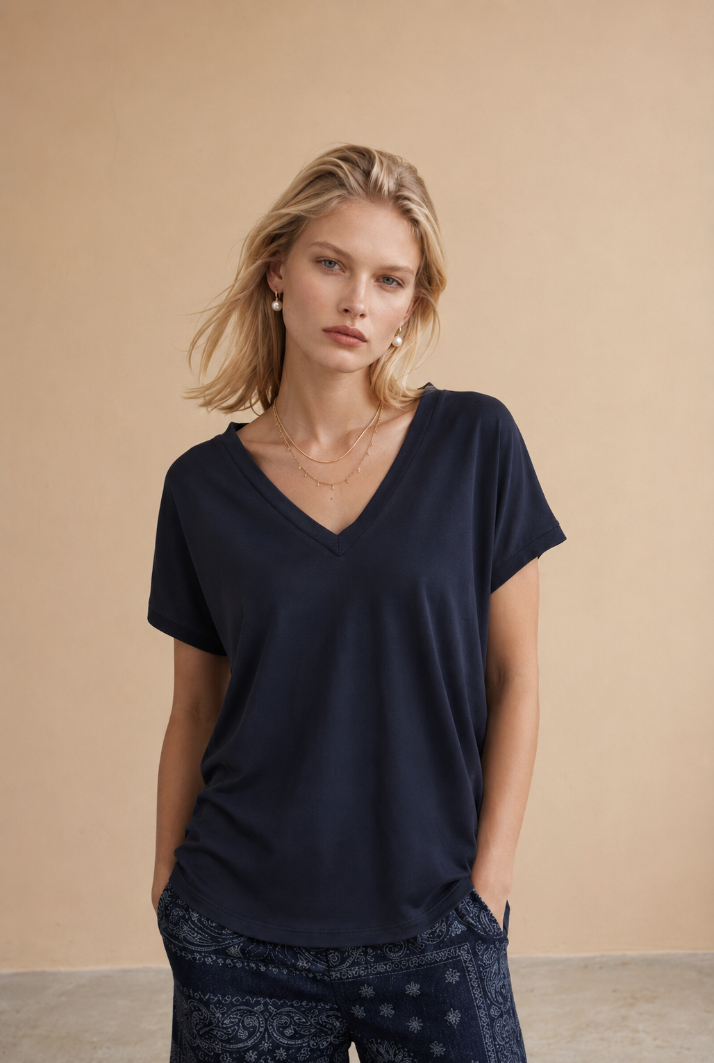T-shirt col V Rajor - Marine