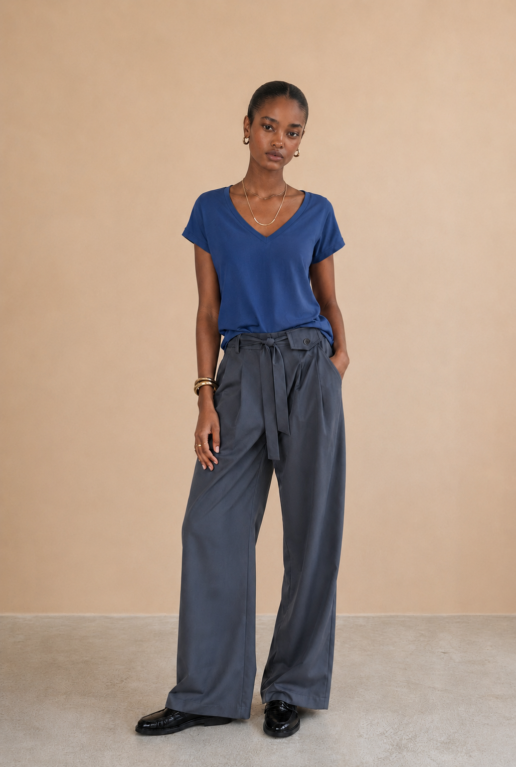 T-shirt col V Rajor - Bleu roi