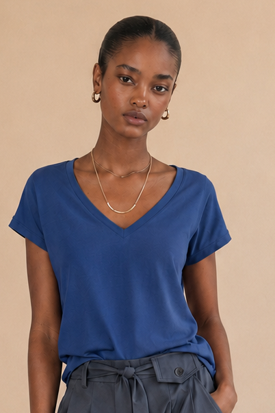 T-shirt col V Rajor - Bleu roi