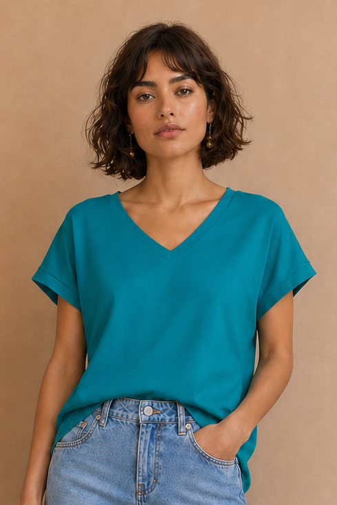 T-shirt col V Rajor - Emeraude