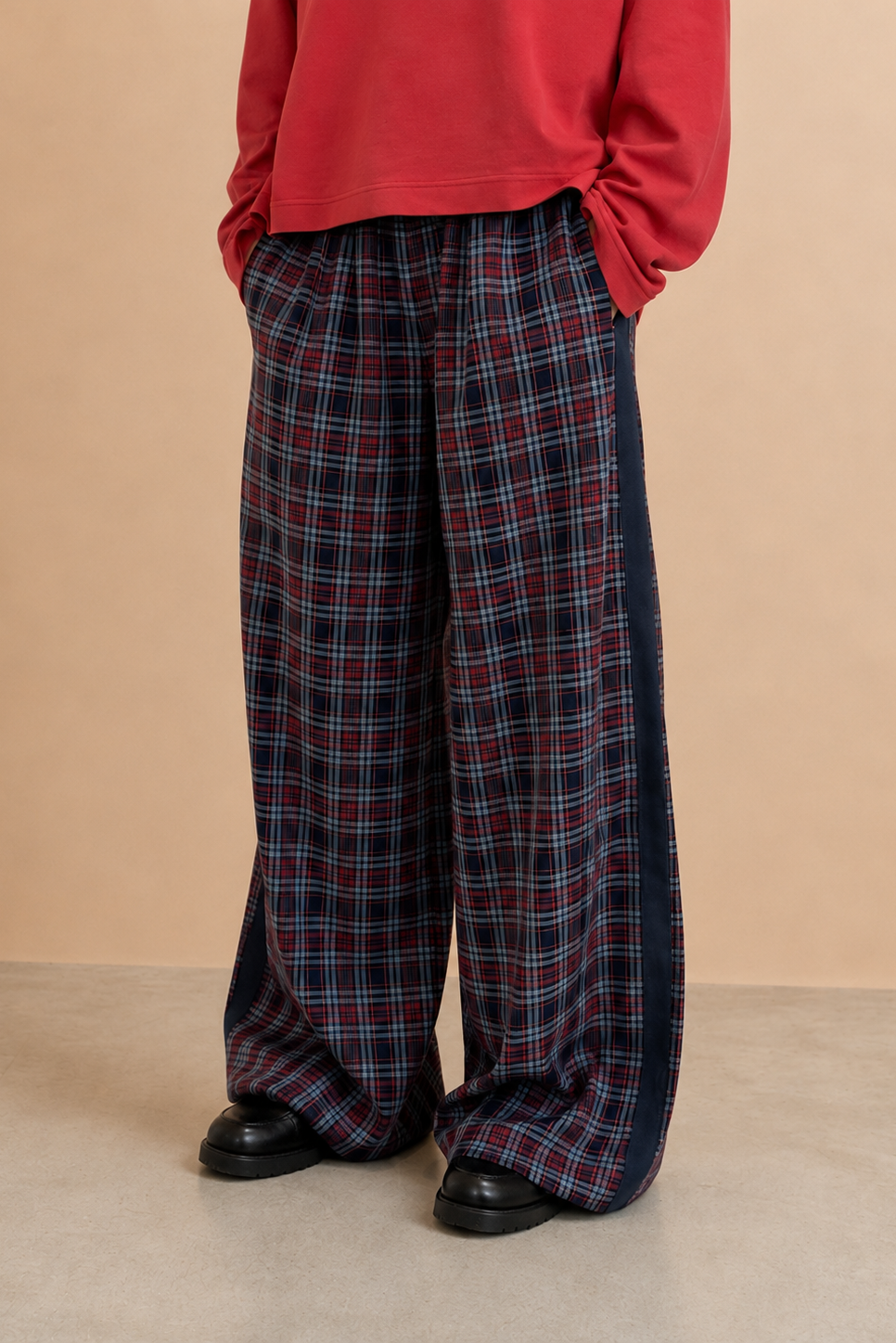 Pantalon large Raphaelle - Carreaux bleus et rouges