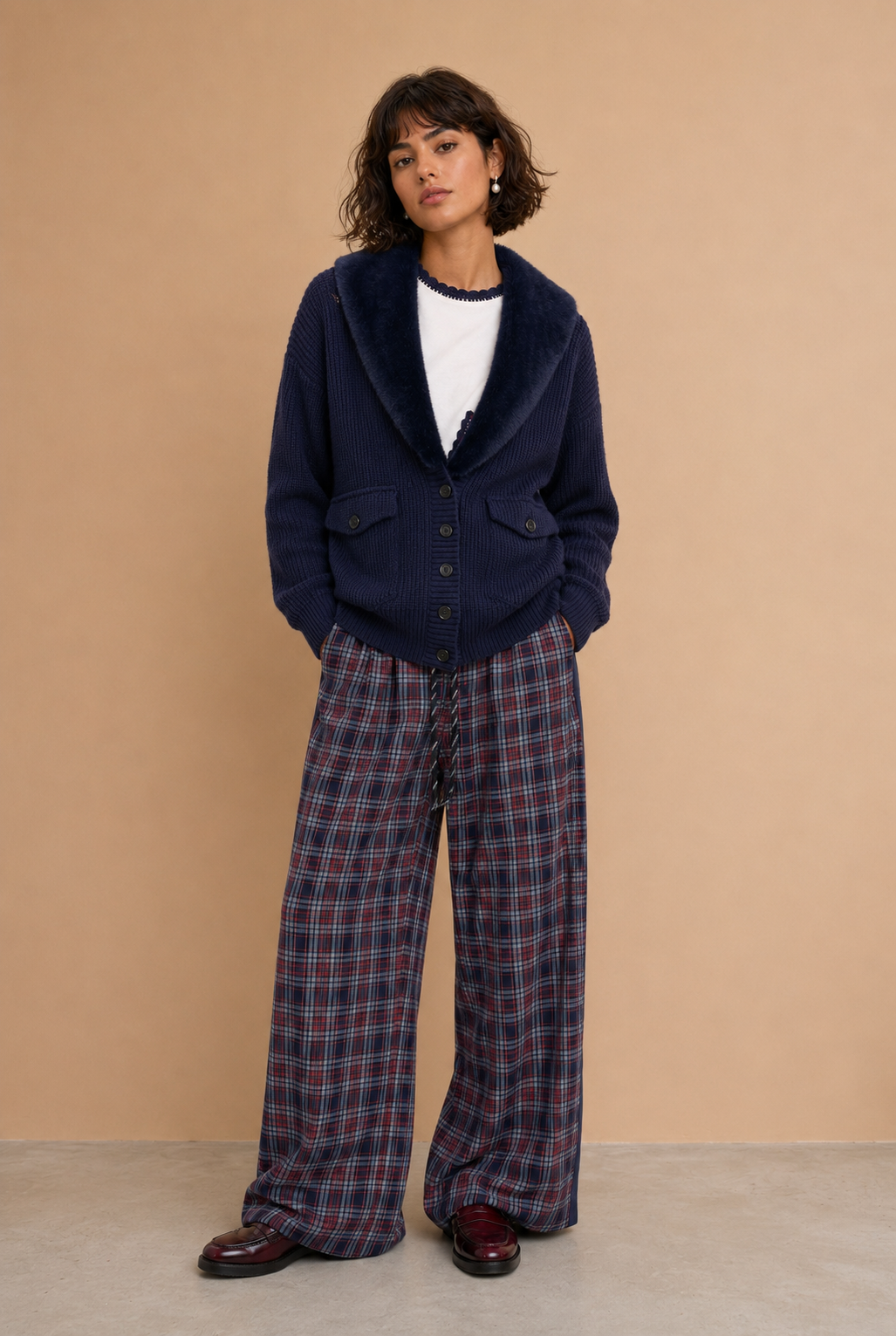 Pantalon large Raphaelle - Carreaux bleus et rouges
