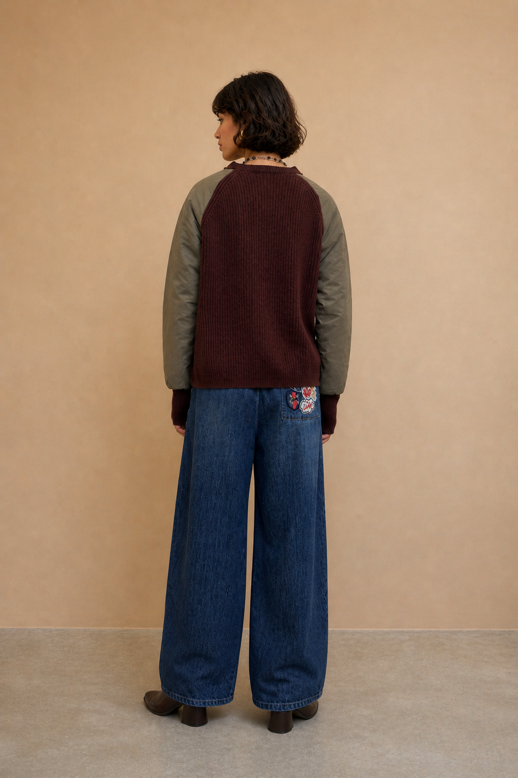 Pantalon jeans large à poche brodée Rena - Denim