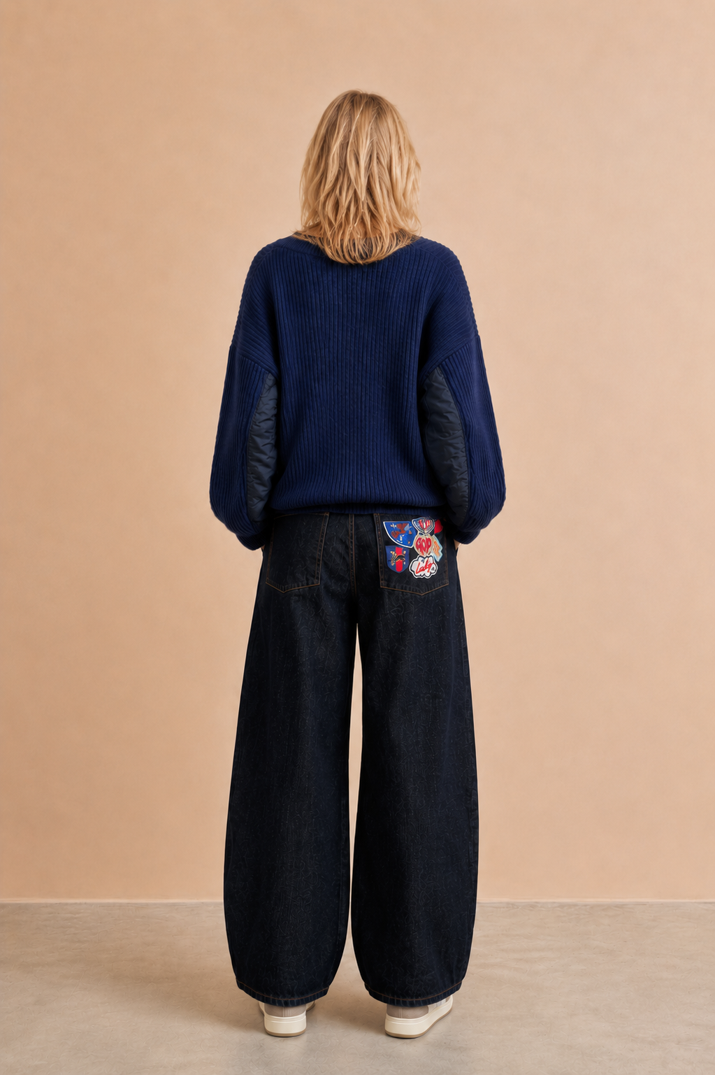 Pantalon large à poche brodée Rena - Denim Noir