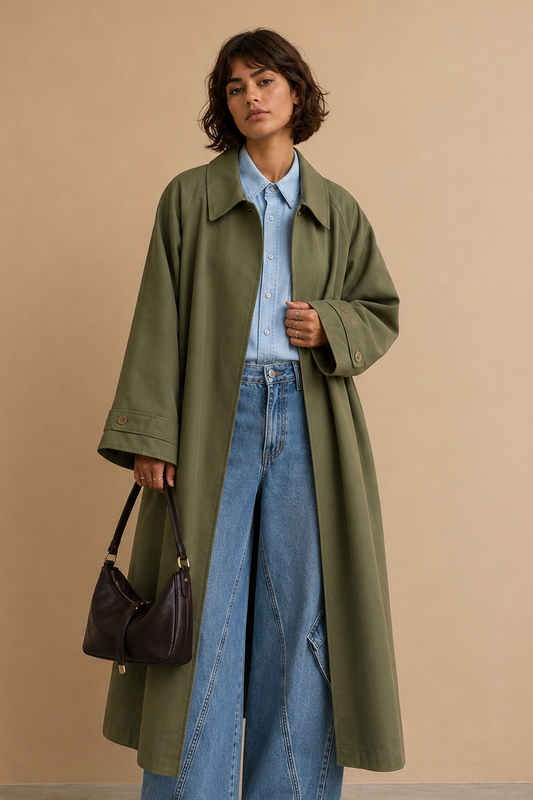 Trench long en coton Toscane - Vert olive