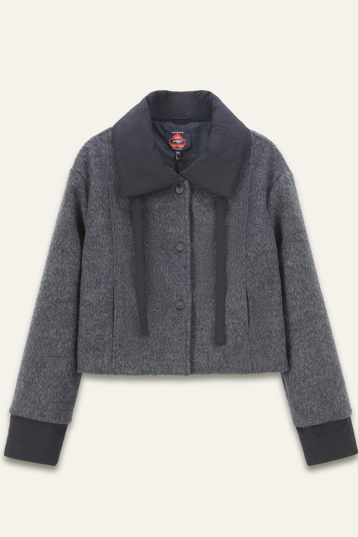 Veste fausse fourrure en laine col contrastant Livina CT3141 - Gris