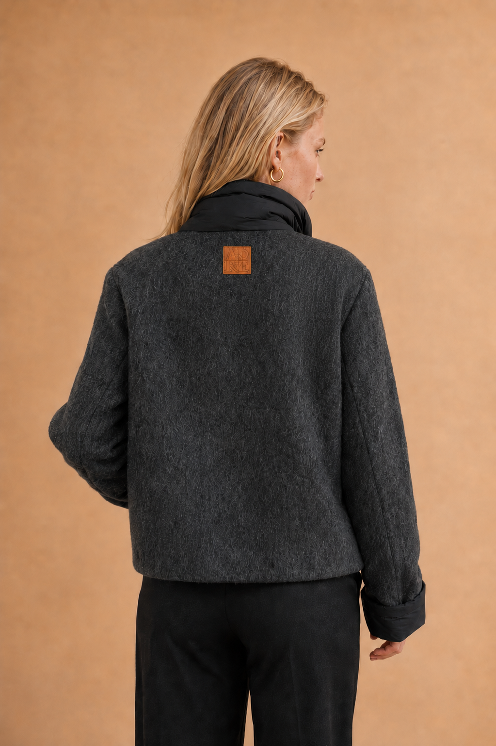 Veste fausse fourrure en laine col contrastant Livina CT3141 - Gris