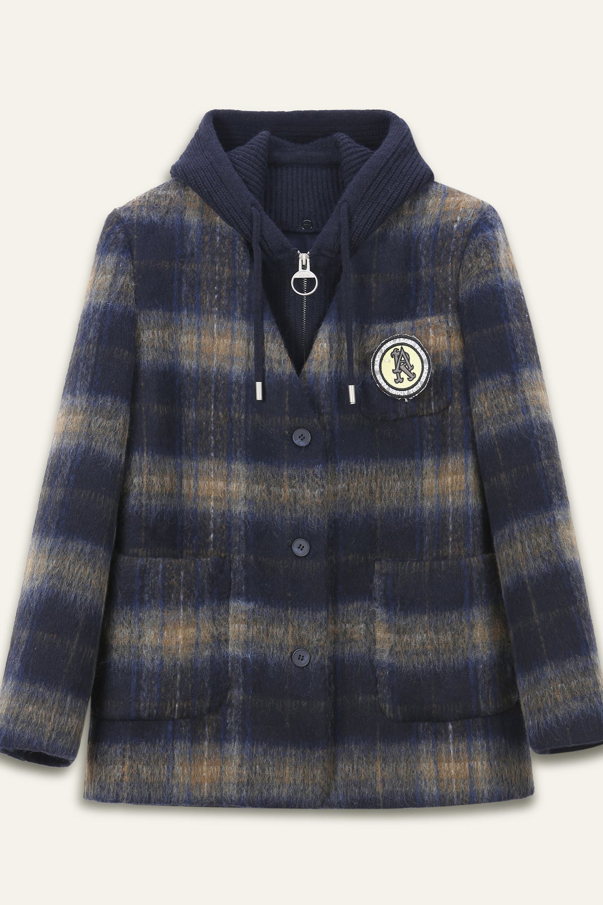 Veste en laine avec capuche Roberto - Carreaux marine