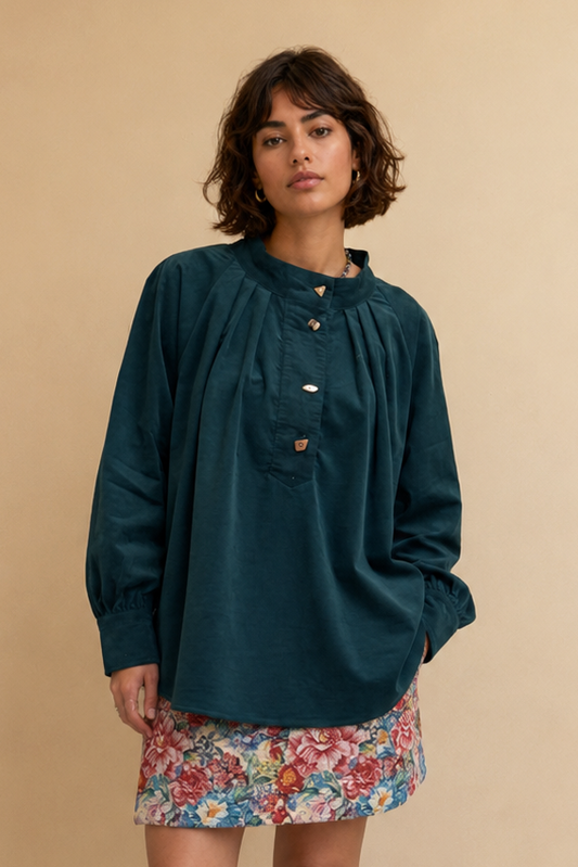 Blouse avec des boutons fantaisie Vicky - Vert sapin